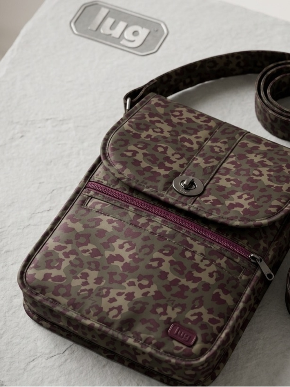 lug Olive and Plum Leopard Print Crossbody Bag